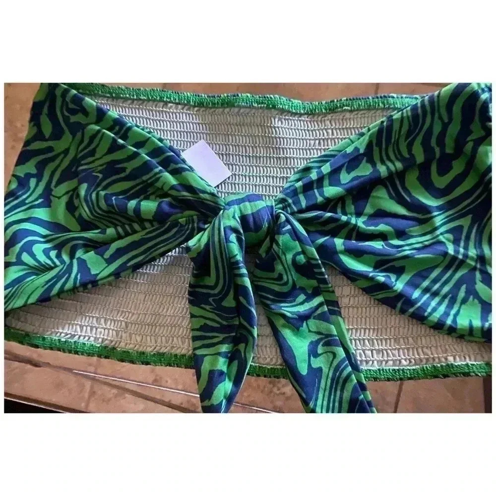 Topshop Y2K Zebra Smocked Back Tie Bandeau Crop Coquette Beach Festival Top 8 - Picture 4 of 6